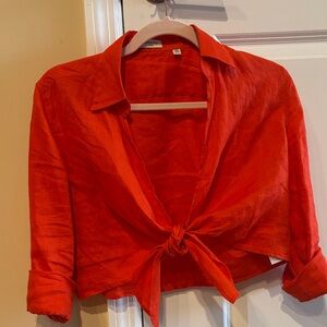 Aritzia Bright Red Tie-Front Blouse
